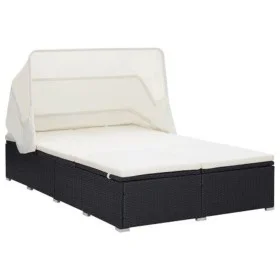 Tumbona para 2 personas con cojín ratán sintético negro de vidaXL, Camas para exteriores - Ref: Foro24-310235, Precio: 381,40...