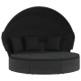 Tumbona cama de jardín con capota y cojines ratán PE negro de , Camas para exteriores - Ref: Foro24-362255, Precio: 605,22 €,...