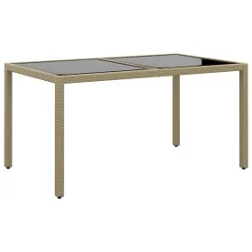 Mesa jardín vidrio templado ratán sintético beige 150x90x75 cm de vidaXL, Mesas de jardín - Ref: Foro24-310576, Precio: 140,8...