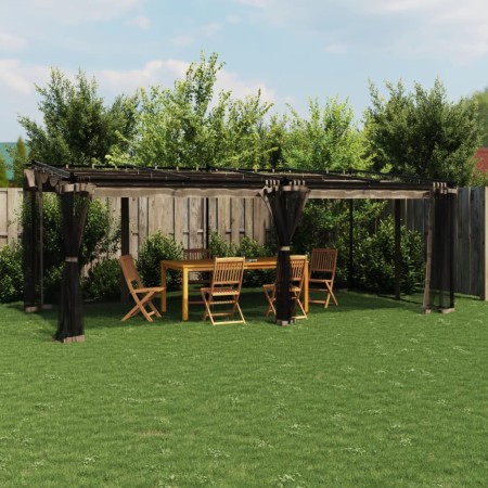 Cenador con paredes de malla acero taupe 6x3 m de , Carpas y cenadores - Ref: Foro24-4003916, Precio: 484,19 €, Descuento: %