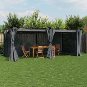 Cenador con cortinas acero gris antracita 6x3 m de , Carpas y cenadores - Ref: Foro24-4003921, Precio: 503,19 €, Descuento: %