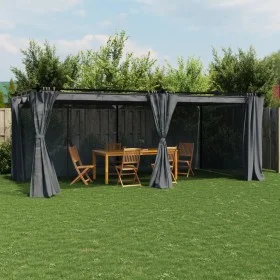 Cenador con cortinas acero gris antracita 6x3 m de , Carpas y cenadores - Ref: Foro24-4003921, Precio: 483,82 €, Descuento: %