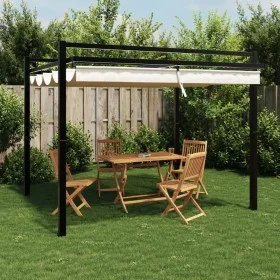 Cenador de jardín con techo retráctil aluminio crema 3x3 m de , Carpas y cenadores - Ref: Foro24-4003968, Precio: 475,88 €, D...
