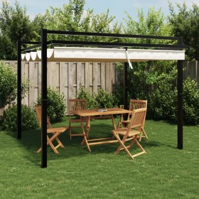Cenador de jardín con techo retráctil aluminio crema 3x3 m de , Carpas y cenadores - Ref: Foro24-4003968, Precio: 466,89 €, D...