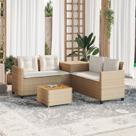 Sofá de jardín en forma de L con mesa y cojines ratán PE beige de , Conjuntos de jardín - Ref: Foro24-369038, Precio: 260,65 ...