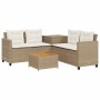 Sofá de jardín en forma de L con mesa y cojines ratán PE beige de , Conjuntos de jardín - Ref: Foro24-369038, Precio: 260,65 ...