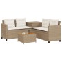 Sofá de jardín en forma de L con mesa y cojines ratán PE beige de , Conjuntos de jardín - Ref: Foro24-369038, Precio: 260,65 ...