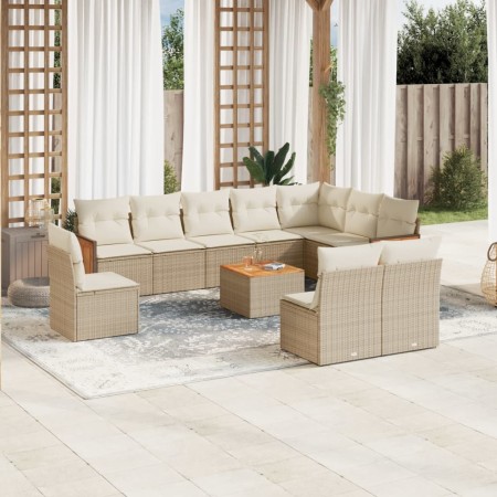 Set de sofás de jardín 11pzas con cojines ratán sintético beige en Conjuntos de jardín | Comprar online en Foru.es