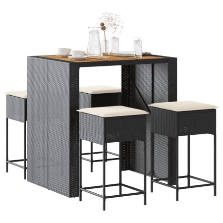 Juego de bar de jardín 5 piezas con cojines ratán PE negro de , Conjuntos de jardín - Ref: Foro24-3261515, Precio: 377,41 €, ...