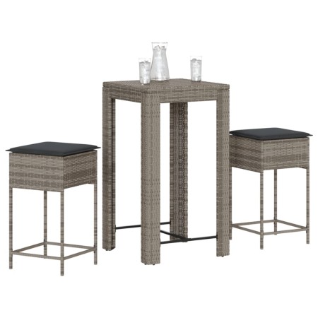 Juego de bar de jardín de 3 piezas con cojines ratán PE gris de , Conjuntos de jardín - Ref: Foro24-3261450, Precio: 201,42 €...