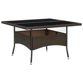 Mesa de comedor de jardín ratán sintético y vidrio marrón de vidaXL, Mesas de jardín - Ref: Foro24-310556, Precio: 143,60 €, ...
