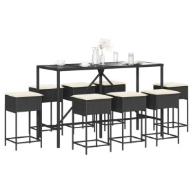 Juego de bar de jardín de 9 piezas con cojines ratán PE negro de , Conjuntos de jardín - Ref: Foro24-3261473, Precio: 479,64 ...