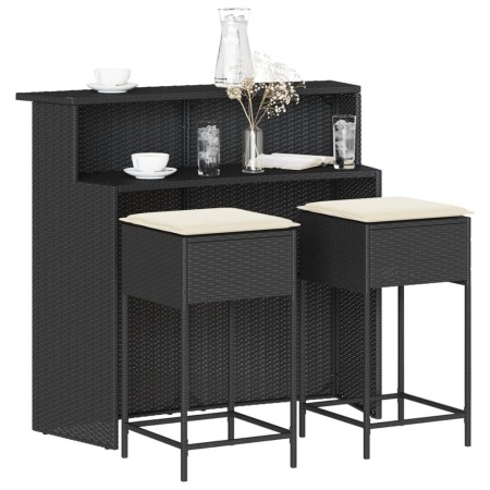 Juego de bar de jardín de 3 piezas con cojines ratán PE negro de , Conjuntos de jardín - Ref: Foro24-3261486, Precio: 308,55 ...