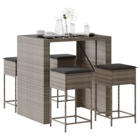 Juego de bar de jardín de 5 piezas con cojines ratán PE gris de , Conjuntos de jardín - Ref: Foro24-3261508, Precio: 396,31 €...