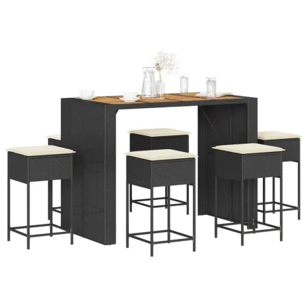 Juego de bar de jardín 7 piezas con cojines ratán PE negro de , Conjuntos de jardín - Ref: Foro24-3261517, Precio: 538,17 €, ...