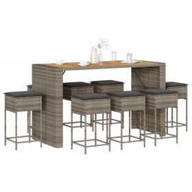 Juego de bar de jardín 9 piezas con cojines ratán PE gris de , Conjuntos de jardín - Ref: Foro24-3261520, Precio: 696,46 €, D...