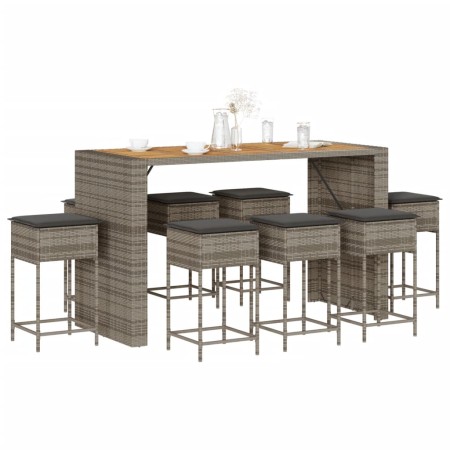 Juego de bar de jardín 9 piezas con cojines ratán PE gris de , Conjuntos de jardín - Ref: Foro24-3261520, Precio: 696,46 €, D...