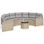 Semicircular garden sofa with table and beige PE rattan cushions by , Outdoor sofas - Ref: Foro24-3318519, Price: 485,92 €, D...