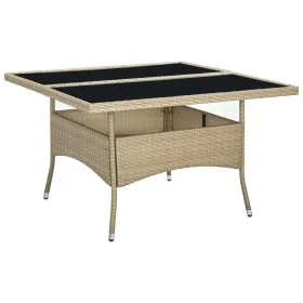 Mesa de comedor de jardín ratán sintético y vidrio beige de vidaXL, Mesas de jardín - Ref: Foro24-310555, Precio: 136,35 €, D...
