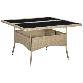 Mesa de comedor de jardín ratán sintético y vidrio beige de vidaXL, Mesas de jardín - Ref: Foro24-310555, Precio: 138,01 €, D...