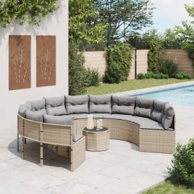 Sofá de jardín redondo con mesa y cojines ratán PE beige de , Sofás de exterior - Ref: Foro24-3318546, Precio: 555,97 €, Desc...