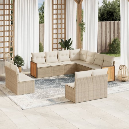 Set de sofás de jardín 11pzas con cojines ratán sintético beige en Conjuntos de jardín | Comprar online en Foru.es