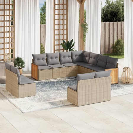 Set de sofás de jardín 11pzas con cojines ratán sintético beige en Conjuntos de jardín | Comprar online en Foru.es