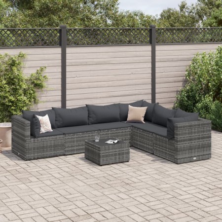 Set de muebles de jardín 7 pzas y cojines ratán sintético gris de , Conjuntos de jardín - Ref: Foro24-3308146, Precio: 489,18...