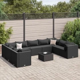 Set de muebles de jardín 10 pzas cojines ratán sintético negro de , Conjuntos de jardín - Ref: Foro24-3308275, Precio: 751,00...