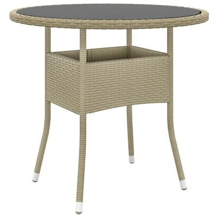 Mesa de jardín vidrio templado ratán sintético beige Ø80x75 cm de vidaXL, Mesas de jardín - Ref: Foro24-310607, Precio: 103,0...