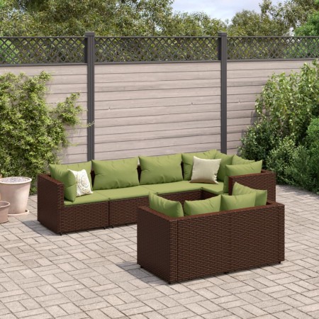 Set muebles de jardín 7 piezas y cojines ratán sintético marrón de , Conjuntos de jardín - Ref: Foro24-3308190, Precio: 554,8...