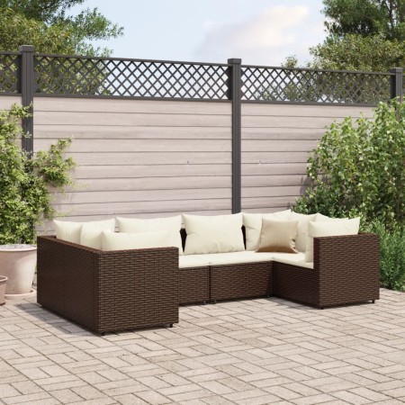 Set muebles de jardín 6 piezas y cojines ratán sintético marrón de , Conjuntos de jardín - Ref: Foro24-3308249, Precio: 493,2...