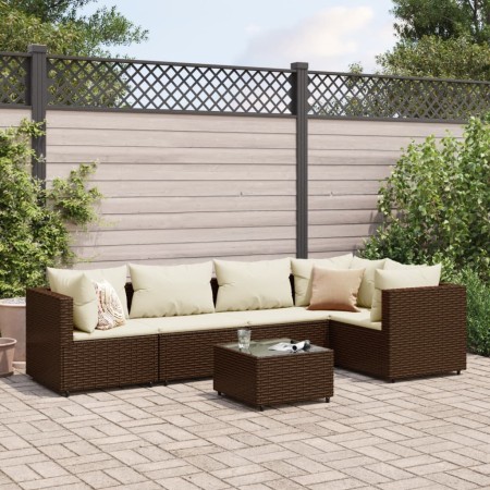 Set muebles de jardín 6 piezas y cojines ratán sintético marrón de , Conjuntos de jardín - Ref: Foro24-3308097, Precio: 485,5...