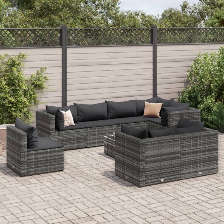 Set de muebles de jardín 9 pzas y cojines ratán sintético gris de , Conjuntos de jardín - Ref: Foro24-3308202, Precio: 631,93...