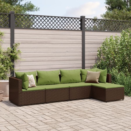 Set muebles de jardín 5 piezas y cojines ratán sintético marrón de , Conjuntos de jardín - Ref: Foro24-3308062, Precio: 360,3...
