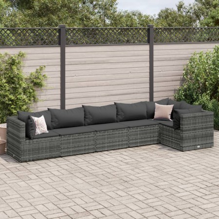 Set de muebles de jardín 6 pzas y cojines ratán sintético gris de , Conjuntos de jardín - Ref: Foro24-3308106, Precio: 419,16...