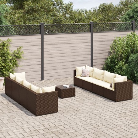 Set muebles de jardín 9 piezas y cojines ratán sintético marrón de , Conjuntos de jardín - Ref: Foro24-3308041, Precio: 558,4...