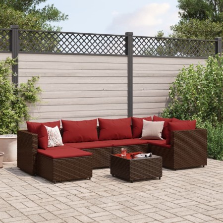 Set muebles de jardín 7 piezas y cojines ratán sintético marrón de , Conjuntos de jardín - Ref: Foro24-3308221, Precio: 458,7...