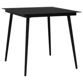 Mesa de comedor de jardín acero y vidrio negra 80x80x74 cm de vidaXL, Mesas de jardín - Ref: Foro24-312157, Precio: 124,44 €,...