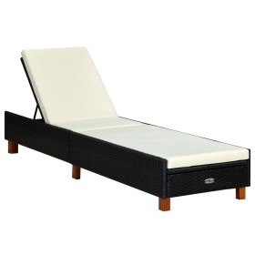 Tumbona con cojín de ratán sintético negro de vidaXL, Tumbonas - Ref: Foro24-310474, Precio: 150,58 €, Descuento: %
