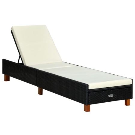 Tumbona con cojín de ratán sintético negro de vidaXL, Tumbonas - Ref: Foro24-310474, Precio: 150,58 €, Descuento: %