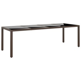 Mesa de jardín superficie de vidrio ratán sintético marrón de vidaXL, Mesas de jardín - Ref: Foro24-310595, Precio: 184,26 €,...