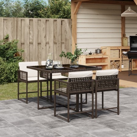 Set comedor de jardín 5 piezas y cojines ratán sintético marrón de , Conjuntos de jardín - Ref: Foro24-3211437, Precio: 256,7...