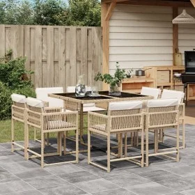 Set comedor de jardín 9 pzas con cojines ratán sintético beige de , Conjuntos de jardín - Ref: Foro24-3211558, Precio: 478,88...