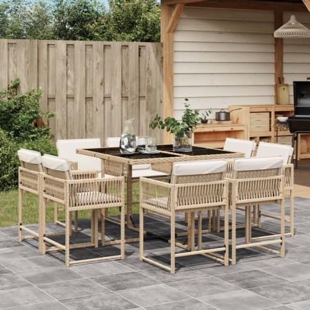 Set comedor de jardín 9 pzas con cojines ratán sintético beige de , Conjuntos de jardín - Ref: Foro24-3211558, Precio: 418,19...