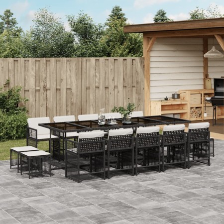 Set comedor de jardín con cojines 15 pzas ratán sintético negro de , Conjuntos de jardín - Ref: Foro24-3211710, Precio: 819,4...