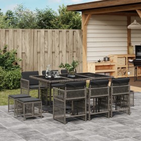 Set de comedor de jardín 11 pzas y cojines ratán sintético gris de , Conjuntos de jardín - Ref: Foro24-3211688, Precio: 490,0...