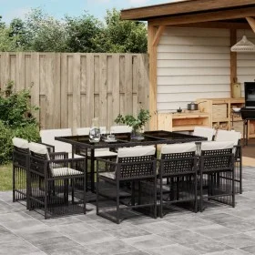Set de comedor jardín 11 pzas con cojines ratán sintético negro de , Conjuntos de jardín - Ref: Foro24-3211746, Precio: 655,1...