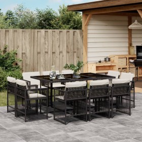 Set de comedor jardín 11 pzas con cojines ratán sintético negro de , Conjuntos de jardín - Ref: Foro24-3211746, Precio: 592,1...