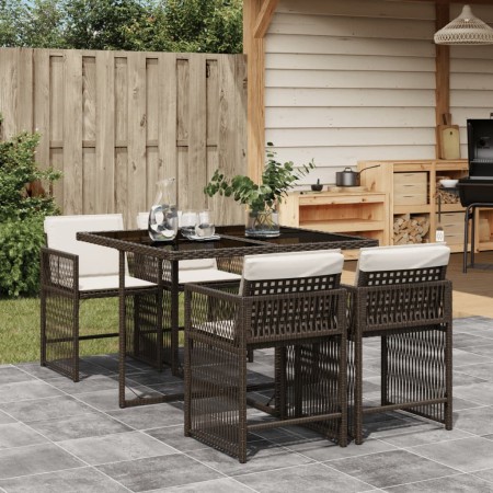 Set comedor de jardín 5 piezas y cojines ratán sintético marrón de , Conjuntos de jardín - Ref: Foro24-3211617, Precio: 277,2...